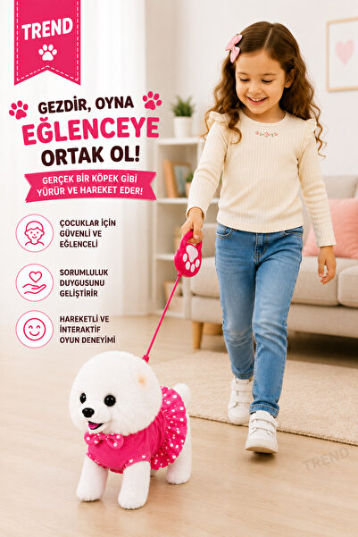 TREND Sevimli Yürüyen Köpek Oyuncak – Tasmalı, Hareketli ve Sesli Peluş Köpek