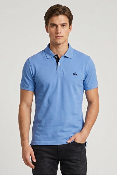 La Martina Men Regular Fit Embroidered Logo Short Sleeve Polo Shirt, Blue