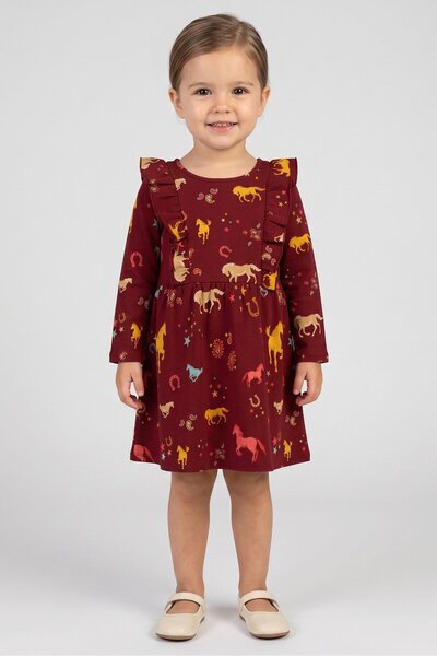 Tchibo Toddlers Girl Allover Print Dress, Multicolor
