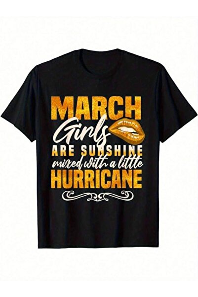 21JNRY تي شيرت رجالي بطباعة جرافيكية مضحكة بتصميم 'March Girls Are Sunshine H...