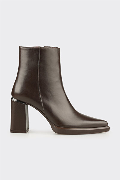 Elle Shoes Kahve Deri Kadın Topuklu Bot