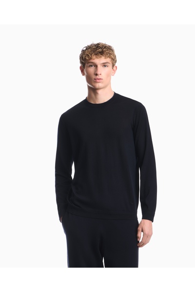 Emporio Armani Men's Regular Fit Crew Neck Long Sleeve Cotton Blue Sweater