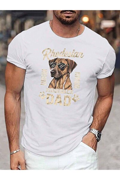 23ERVA Men's Casual Short-Sleeve Printed With A Rhodesian Leopard Dog Wearing...