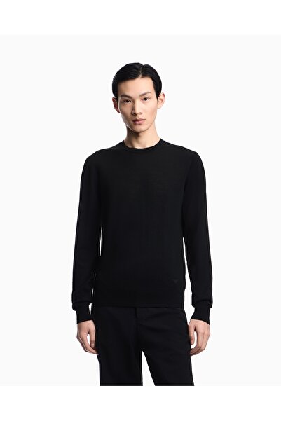 Emporio Armani Men's Regular Fit Cotton Crew Neck Long Sleeve Black Sweatshirt