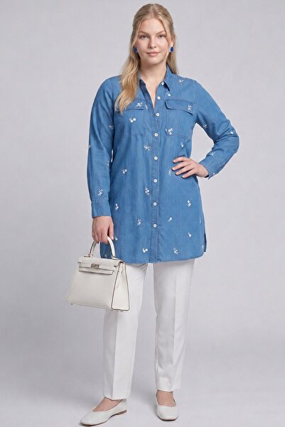 Kayra Embroidered Washable Tunic Blue