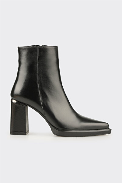 Elle Shoes Siyah Deri Kadın Topuklu Bot