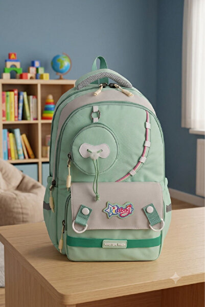 hediyeconcepti Kidsbag 3'lü Mint Yeşili Okul Çantası Seti Sırt Çantası Beslenme Çantası ve Kalemlik