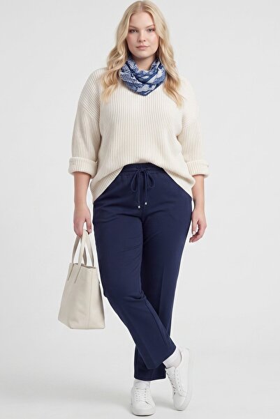 Kayra Relaxed Fit Rayon Trousers Dark Navy Blue
