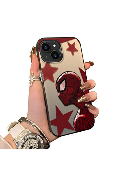 ucuc iPhone 15 Uyumlu Sert Akrilik Arka Silikon Kenar Lens Koruma Spiderman K...