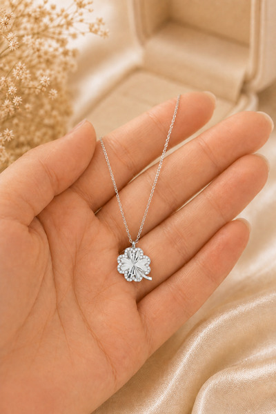 emirOmade Minimalist Yonca Gümüş Kolye Gümüş Rengi Charm Çap 10,3mm 925 Ayar ...