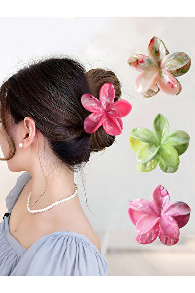 Take Two By Styli Set of 3 - Floral Marble Claw Clip