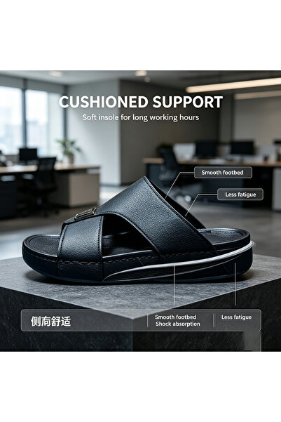 NajdEva Shop شباشب جلد سوداء أنيقة بتصميم فريد صناعة سعودية | جلد محبب ناعم م...