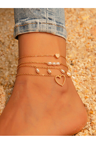 Take Two By Styli Set of 4 - Heart and Pearl Charms Anklet