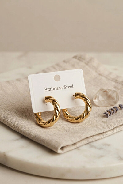 Generic Brand 316L Steel Gold Color Vintage Curved Hoop Model Earrings