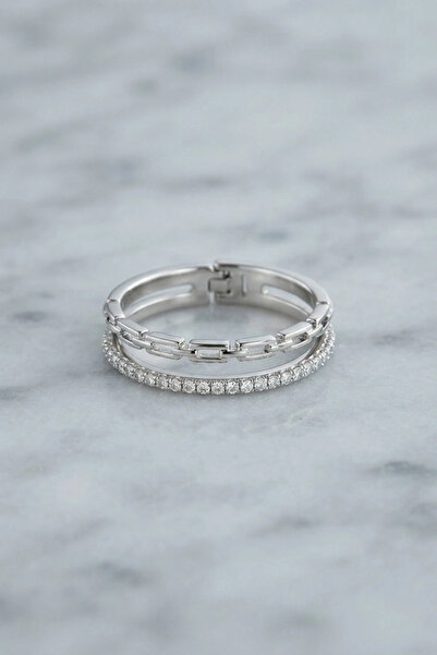 Generic Brand Silver Color Chain and Zircon Stone Model Women's Ring