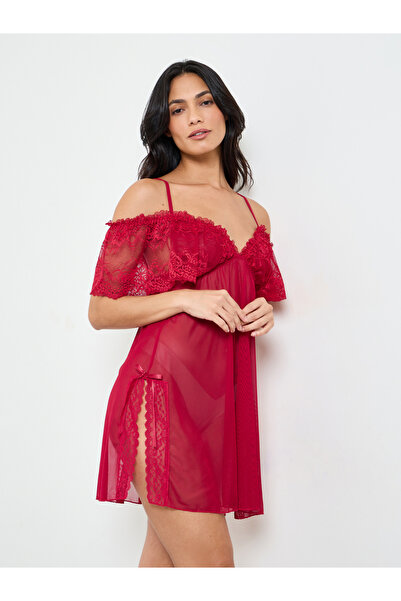 Take Two By Styli Burgundy Lace-Trim Slip