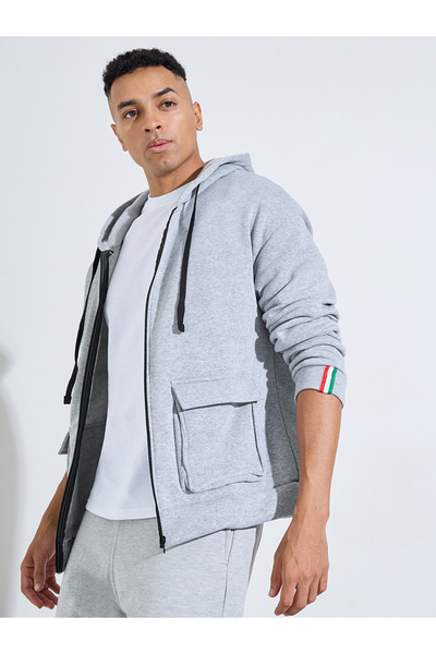Styli Grey Baggy Pocket Hooded Zip-Up Sweat Jacket