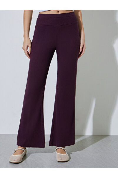 Styli Purple Textured Ribbed Fit and Flare Leggings