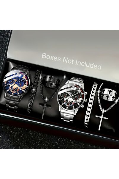 Choice1 8pcs 8-piece men's quartz watch set, featuring a black circular dial,...