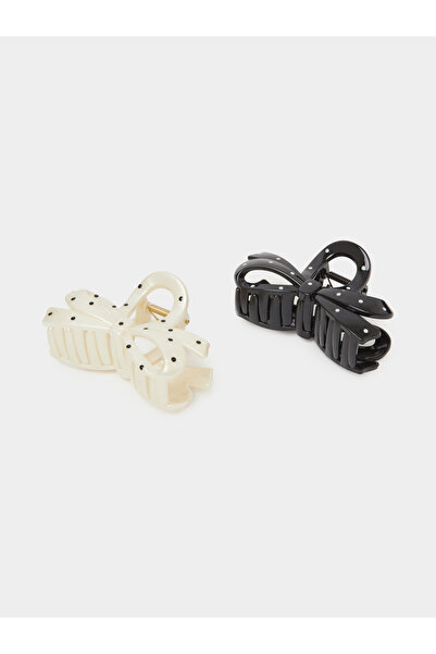 Styli Pack of 2 - Multi-Color Polka Dot Print Bow Shape Claw Clip