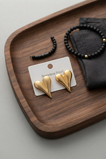online kapsulavm avm alışveriş 316L Steel Gold Color Heart Model Earrings