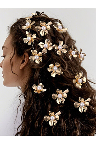 Take Two By Styli Pack of 3 - Gold Tone Pearl Embellished Flower Hair Clips