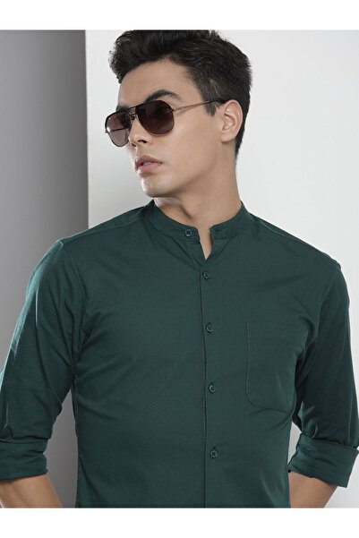 The Indian Garage Co By Styli Men Regular Fit Solid Mandarin Collar Casual Shirt