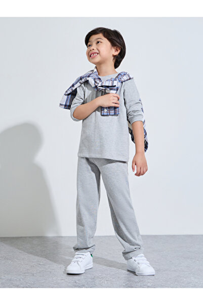Styli Kids Grey Cotton Long-Sleeve T-Shirt and Joggers Set-Unisex