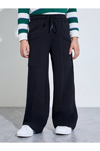 Styli Black Cotton Straight Leg Joggers with Drawstring Waist