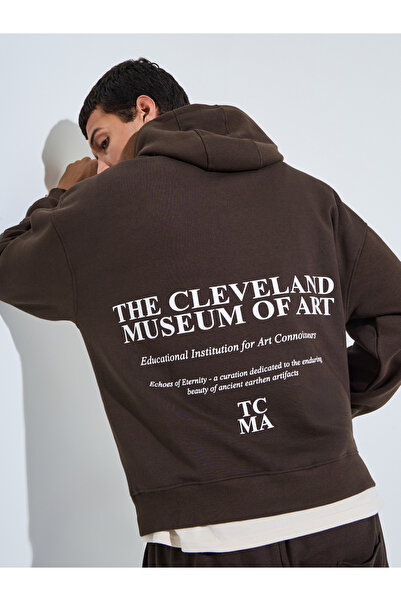 Styli Brwon Slogan Print Oversized Hoodie