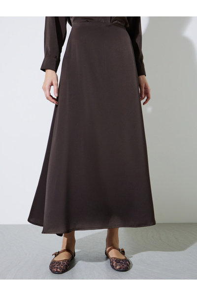 Styli Brown Solid A-Line Maxi Skirt