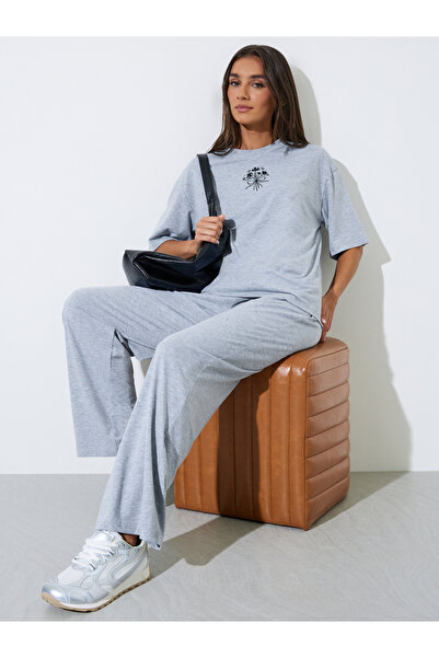 Styli Grey Relaxed Fit T-Shirt and Wide Leg Joggers Co-ord Set