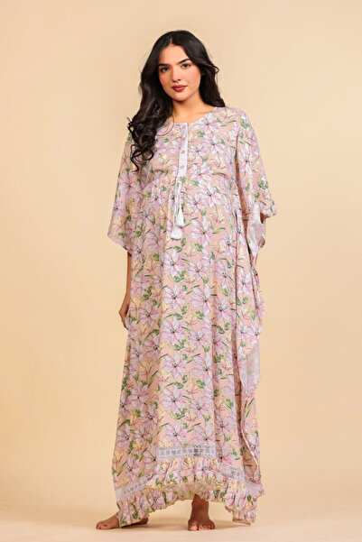 The Kaftan Company By Styli قفطان للحوامل من الفيسكوز بنقشة زهور الخوخ مع شرا...