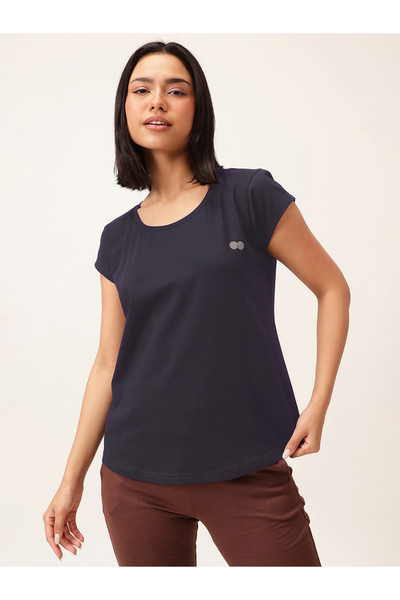 Clovia By Styli Navy Blue Solid Comfort Fit Activewear T-Shirt