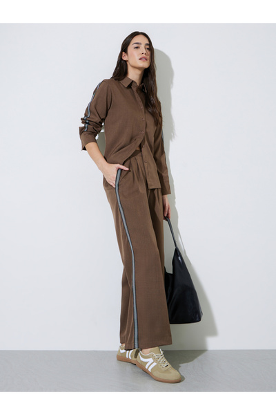 Styli Brown Relaxed Fit Shirt with High Low Hem