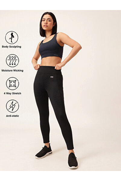 Clovia By Styli Black High Waist Tights with 3 Pockets and Loops