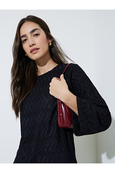 Styli Purple Textured Boat Neck Long Sleeve Top