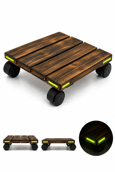 Kyrotech Multi-Purpose Wooden Bottle Stand with Wheels, Heat-Treated Decorati...