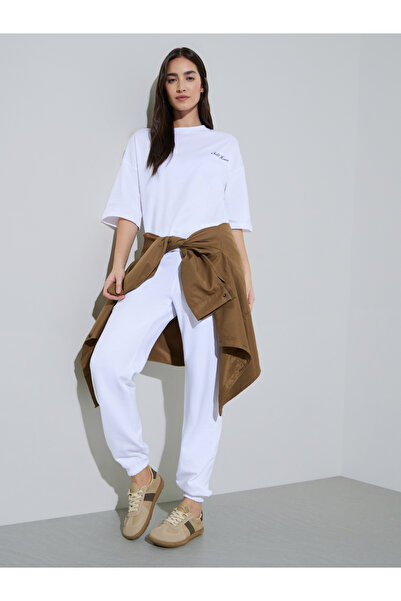 Styli White Solid Wide Leg Tapered Joggers