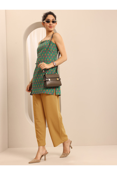 Libas By Styli Green Printed Cotton Straight Kurti