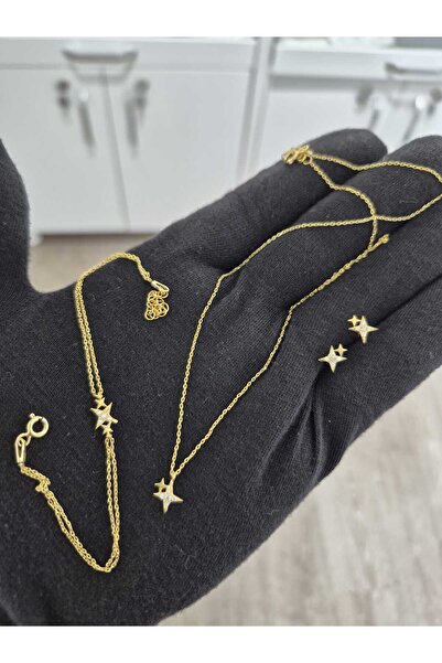 Papatya Silver 925 Ayar Gümüş Minimalist Kutup Yıldızı Kolye Küpe Bileklik Set.rose.gold.rodaj Renk Seçeneği