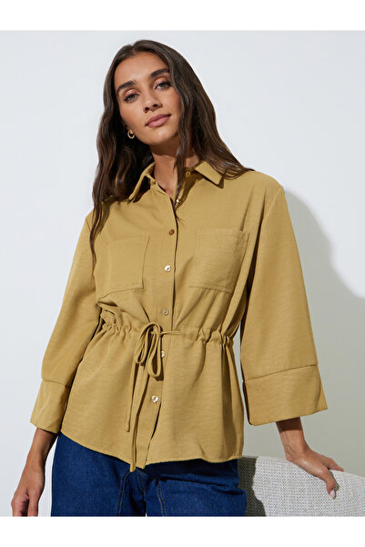 Styli Yellow Drawstring Waist Pocket Detail Relaxed Fit Shirt