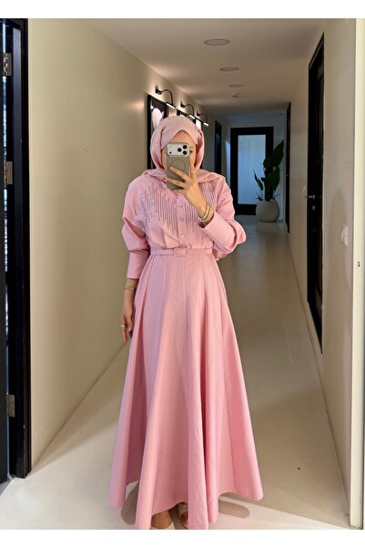 SOİ Cupra Tensel Stone Embroidered Dress Pink