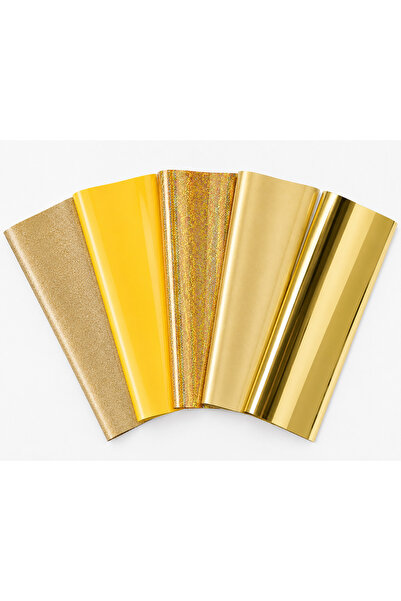 Goldpix Altın Tekstil Baskı Folyosu 5'li Set 25x30 cm - 5 Farklı Dokulu Isı T...
