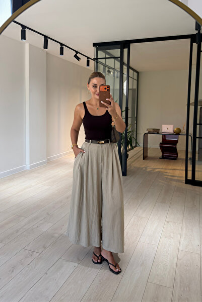 Sezgi Tekin Pleated Belt Detail Stone Loose Trousers
