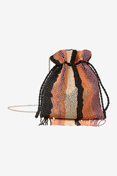 French Connection Women's 90/Multi Stripe Beaded Fringe Potli Bucket Bag