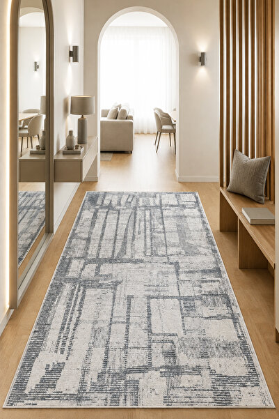 Chilai Home Gua Grey Makinede Yıkanabilir Kaymaz Taban Leke Tutmaz Dijital Salon Halısı Mutfak Halısı ve Yolluk