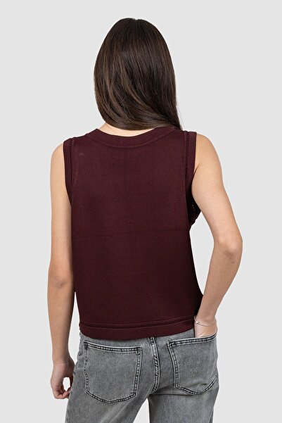 EW Bluză damă fără mâneci din tricot fin cu tiv drept bordo