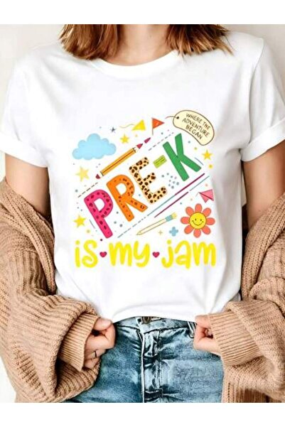 kai22 Women Is My Jam First Day Of Pre-K Rainbow Teacher T-Shirt