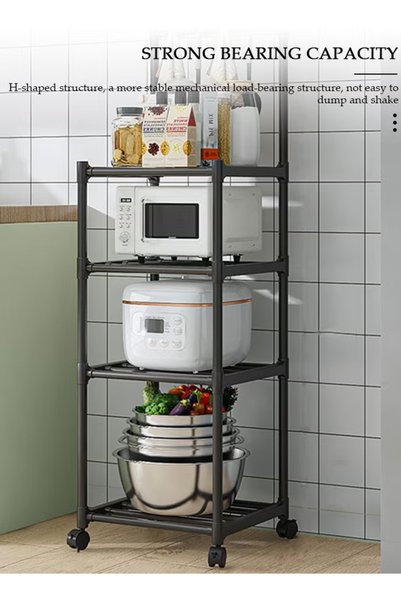 Generic 4 Tier Kitchen Storage Shelf Organizer with Top Hooks, Kitchen Garage Pantry Organization Movable Multifunctional Storage Rack, for Laundry Bathroom